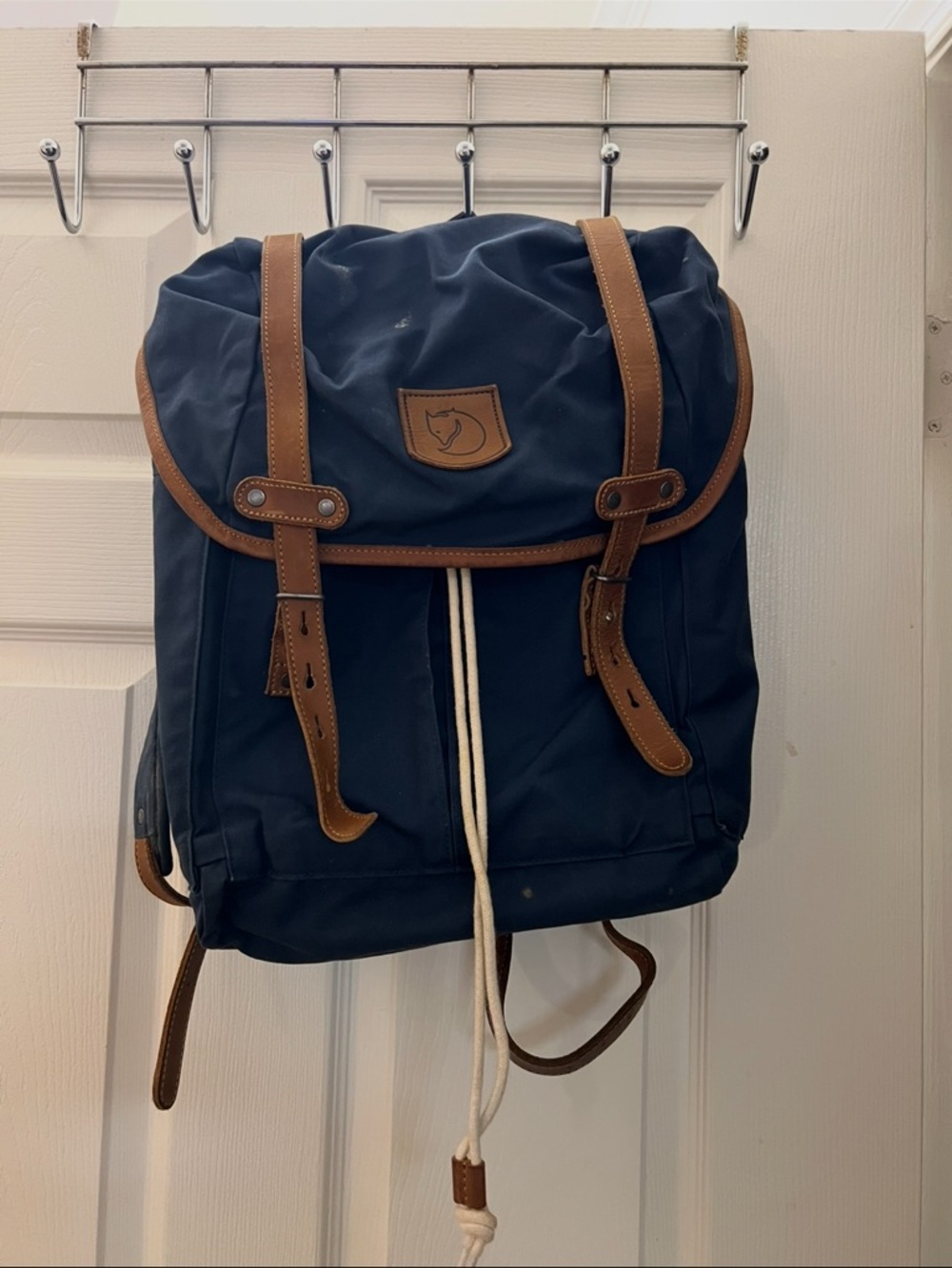 Fjallraven Navy and Brown Leather Backpack